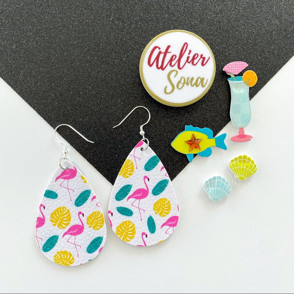 Flamingo Printed Tear Drop Earrings